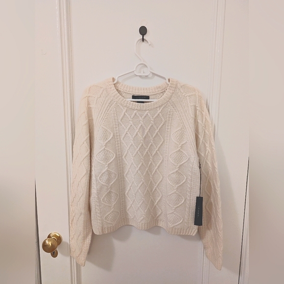 100% 2-ply Cashmere Tahari Cable Knit Cream Sweater S